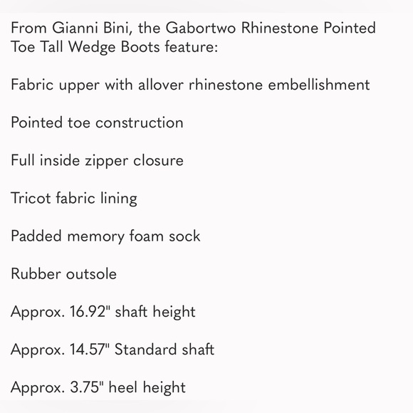 Gianni Bini Party Swifty GaborTwo Rhinestone Pointed Toe Tall Wedge Boots 6.5 - Picture 12 of 12